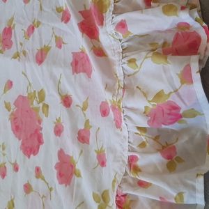 VTG Pink Rose Small Table Cover Linen Handmade